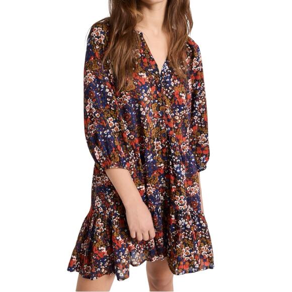 Apiece Apart Mini Mitte Dress Size Small Floral Bold Blomster Red Cotton Poplin - Picture 1 of 9